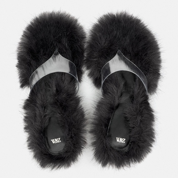 Zara Shoes - BNIB New Limitef Edition Zara Kitten Heel Lucid High Heel Sandals w/ Faux Fur